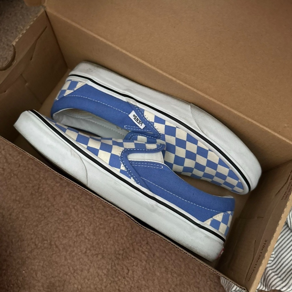 Vans Classic Blue and White Checkered Slip-Ons